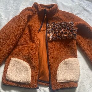 Cat & Jack Rust Sherpa Jacket with Cream Patch Pockets